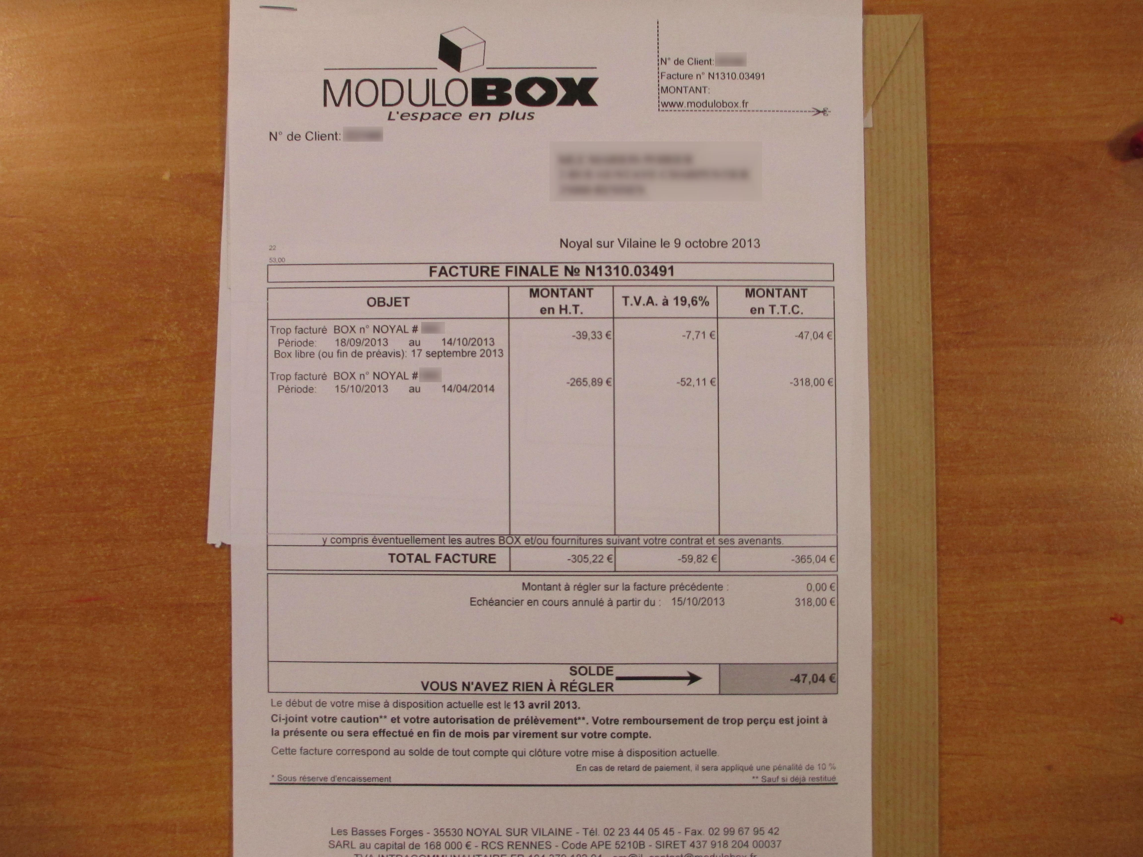 Exemple de facture finale Modulobox